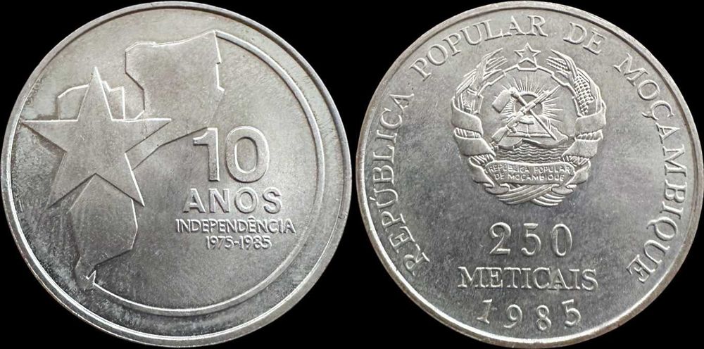 250 Meticais - 1985 - Moçambique - 10 Anos de Independência