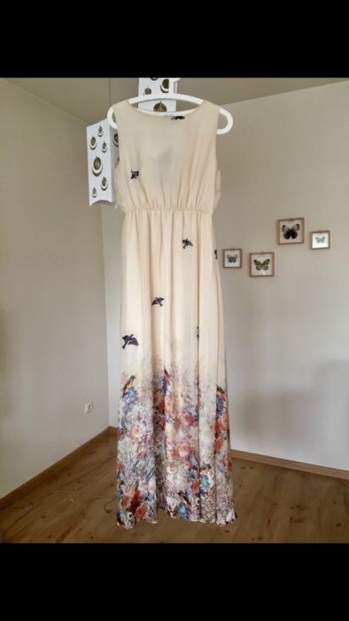 Sukienka midi boho beż kwiaty