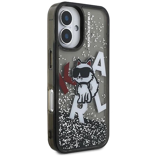 Etui Karl Lagerfeld Liquid Glitter Choupette Logo na iPhone 16 - czarn