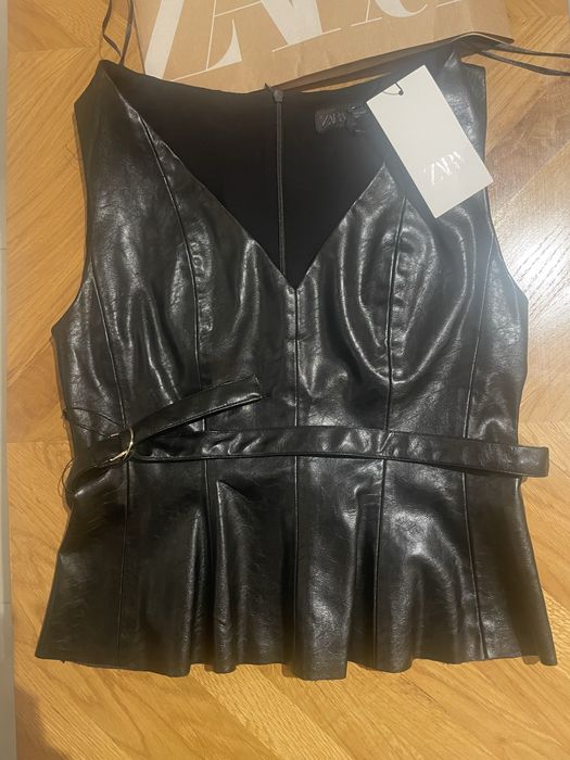 Zara top, bluzka ze sztucznej skóry Nowy
