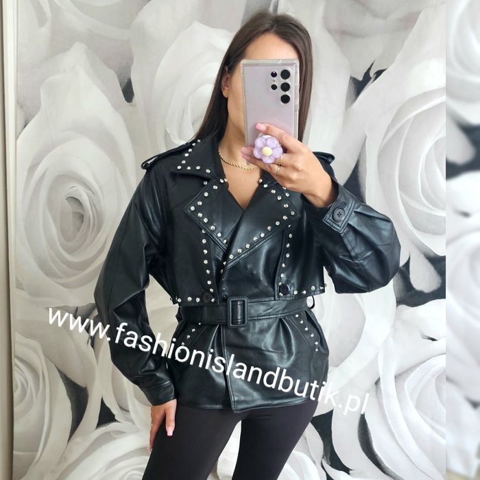 Kurtka ramoneska skórzana z ćwiekami