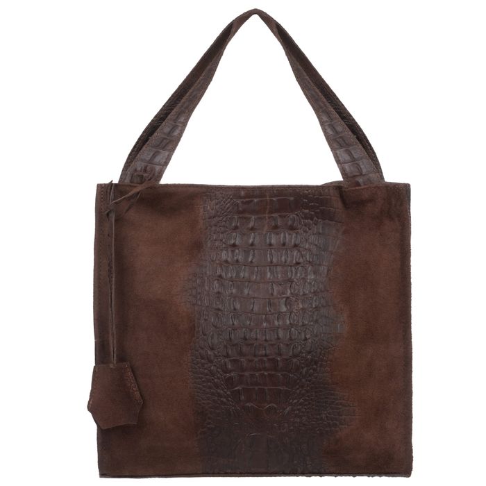 VERA PELLE torebka zamszowa shopper kroko na ramię V549 c.brązowa