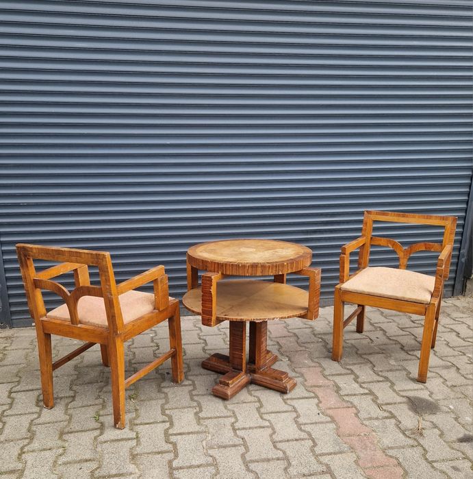 2 Fotele i stolik - polskie Art Deco , jesion