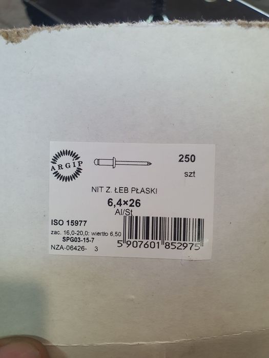Nity łeb płaski 6.4×26 al/st 250szt
