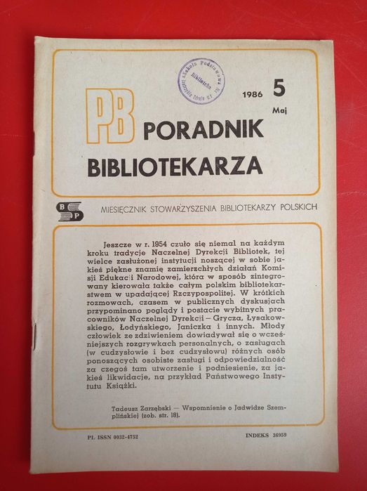 Poradnik Bibliotekarza, nr 5/1986, maj 1986