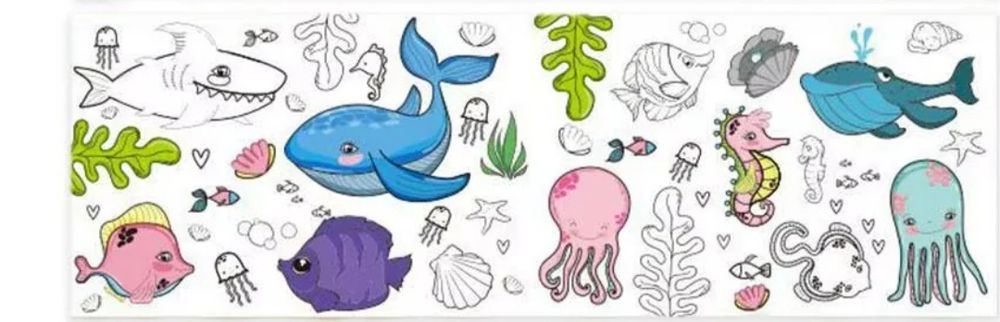 Duża kolorowanka samoprzylepna 3m rybki