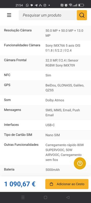 Telemóvel OPPO X5 PRO 5G Preto