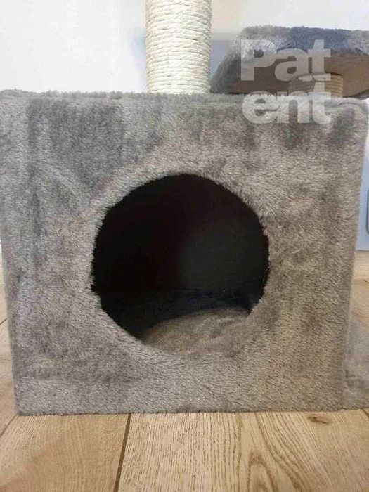 Szary drapak dla kota domek legowisko budka miękki drapanie