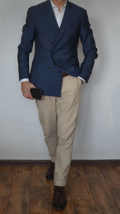 Marynarka dwurzędowa JOOP Slim Fit 46 S Wełna Moher Jedwab Granatowa