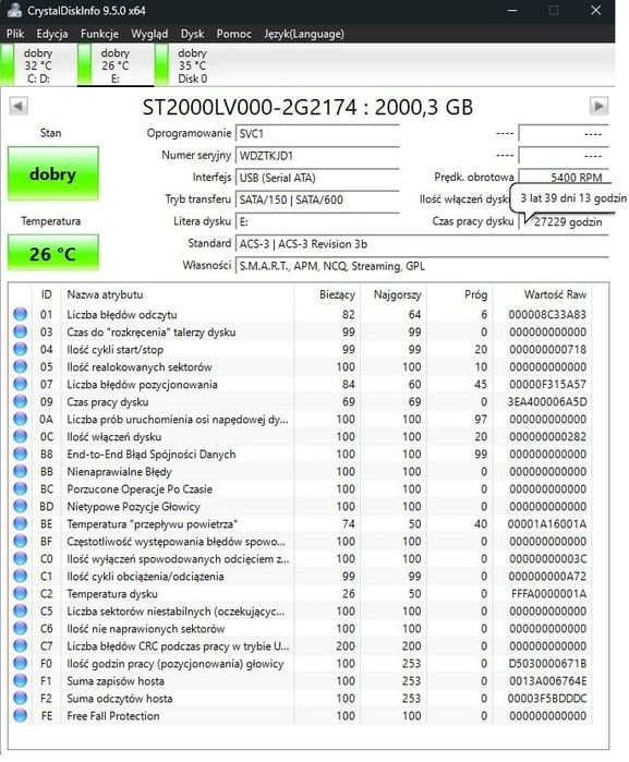 Dysk twardy HDD  2 TB 2,5' Seagate Skyhawk PC Laptop Xbox PS4 NAS