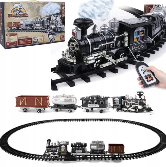 KOLEJKA ELEKTRYCZNA PAROWA DUŻA pociąg lokomotywa 4 wagony pilot 5m