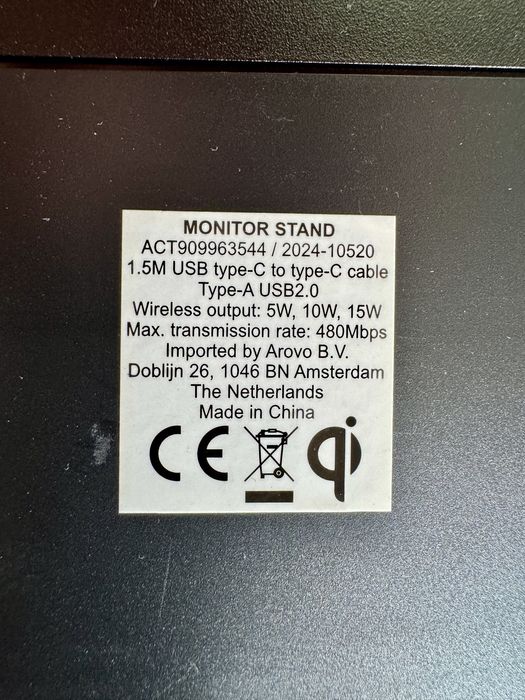 Podstawka pod monitor z ładowarką bezprzewodową i portami USB – czarna