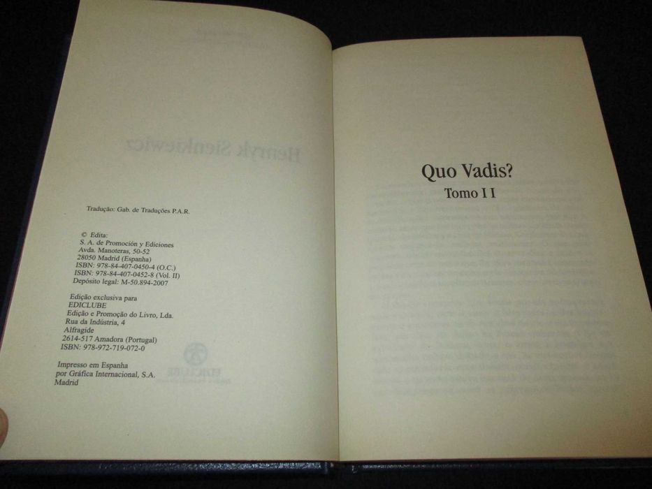 Livro Quo Vadis (volume I e II - completo) Henryk Sienkiewicz