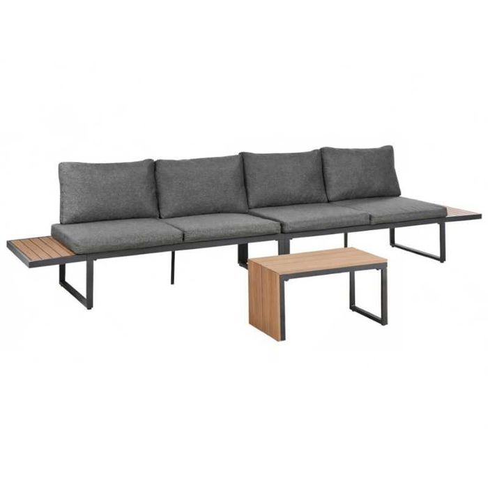 Meble Ogrodowe Aluminiowe Narożnik Zestaw Modułowy Drewno Szary Taras
