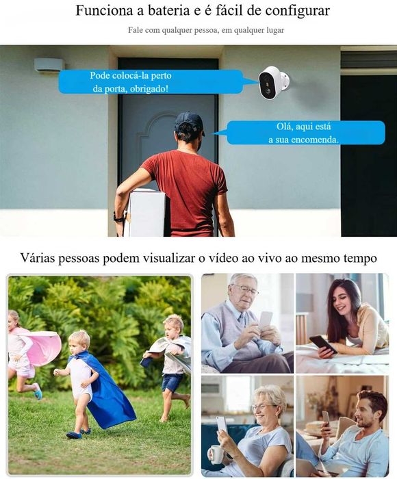 Câmara Vigilância/FullHD/WiFi/Exterior/Interior/Sem Fios/Bateria
