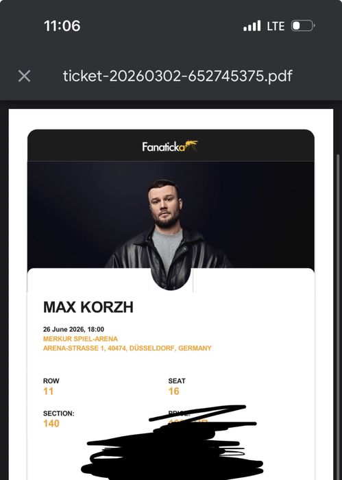 Билет на концерт Макса Коржа Дюсельдорф