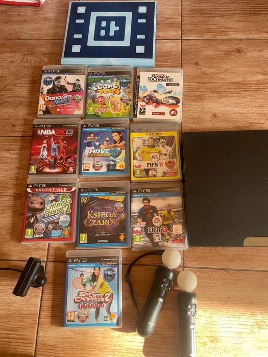 PlayStation 3 PS3 + 2x pady + 2x PS Move + Kamera + 10 Gier