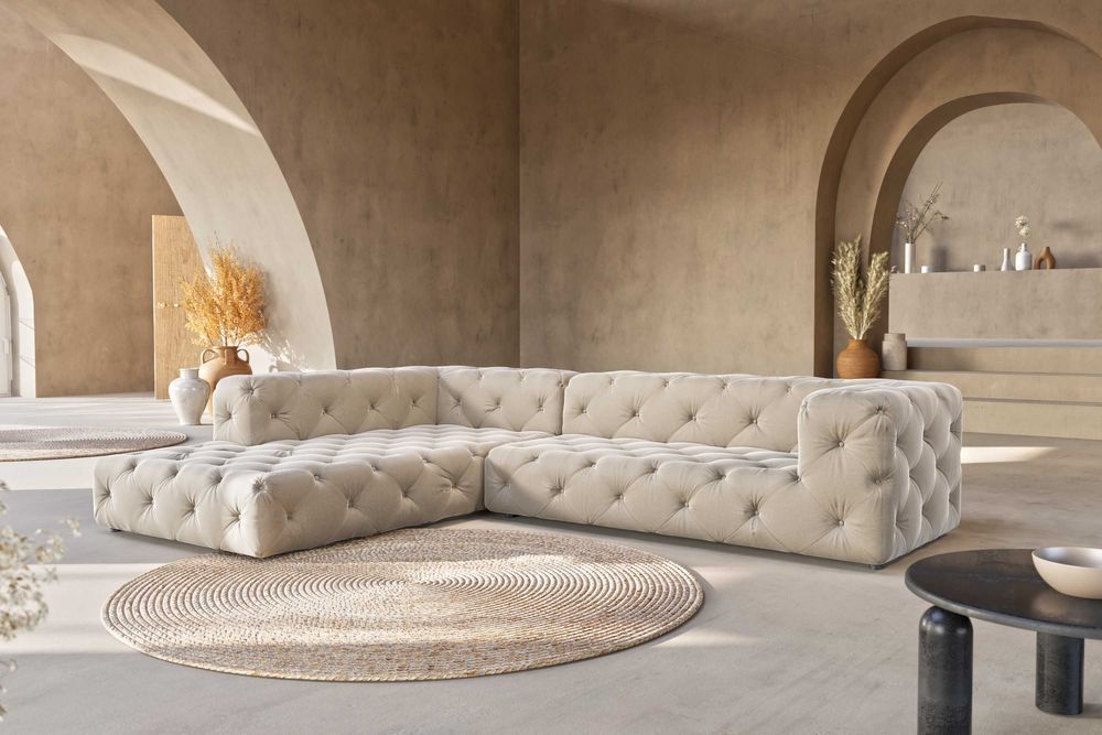 Narożnik pięcioosobowy pikowany glamour BENTLEY - Tkanina do wyboru!