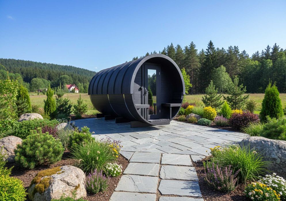 Drewniana sauna beczka XL Docieplona, dach pokryty aluminium 8-10 osób