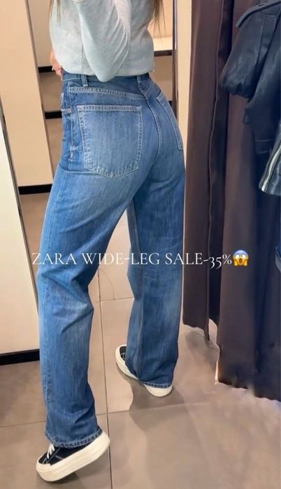Темно-сині джинси wide leg з обробленим низом zara темно-синие джинсы 34 XS, 36 S