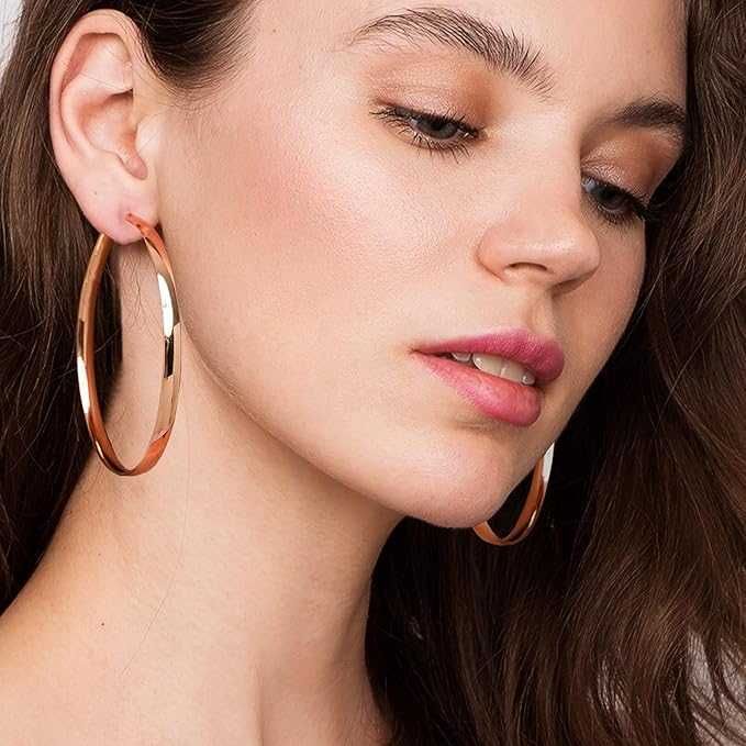Большие Серьги-кольца EXGOX серебро 925 Rose Gold конго 5 мм. 50,70 см