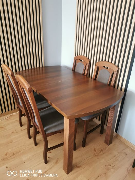 Stół rozkładany + 6 krzeseł – komplet do jadalni – drewno