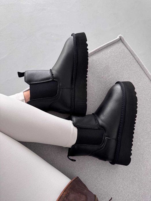 Уггі UGG Neumel Chelsea Platform Black Leather шкіряні