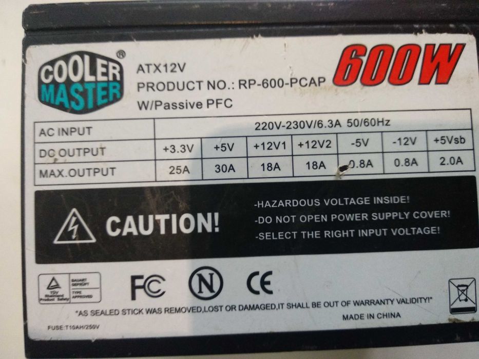 рабочий  б.п. 600 ватт  Cooler Master eXtreme Power 600W (RP-600-pcap)