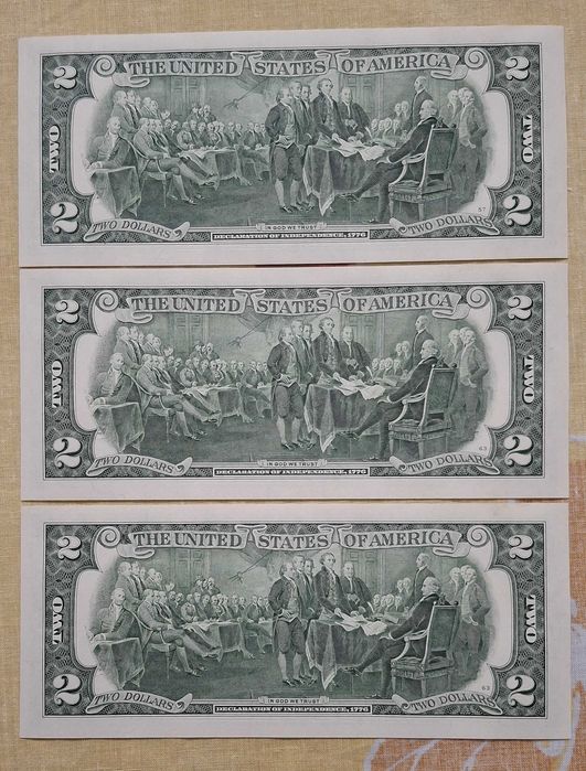 Estados Unidos - lote 3 notas de 2 dollars números seguidos