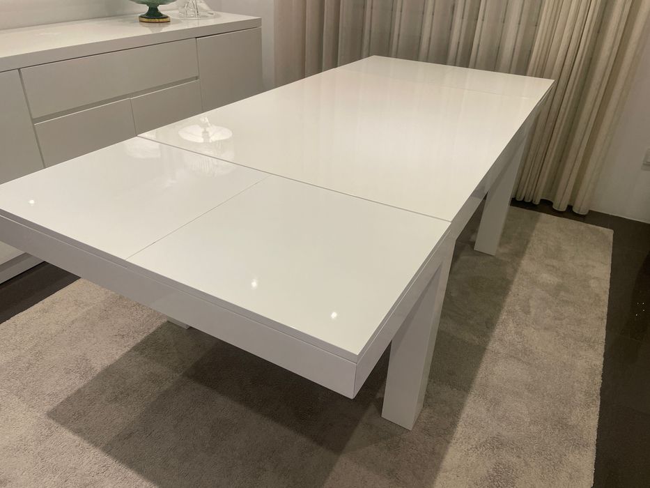 Mesa jantar branco lacado - extensível [Woodspace]