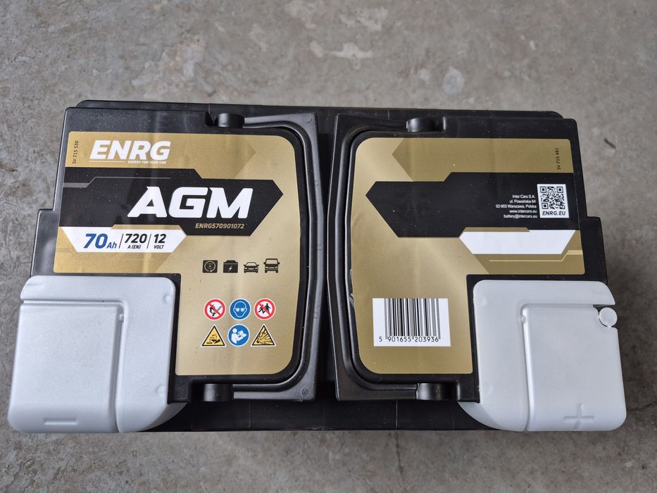 Akumulator Enrg 12V 70Ah/720A START&STOP AGM Gwarancja 36miesięcy
