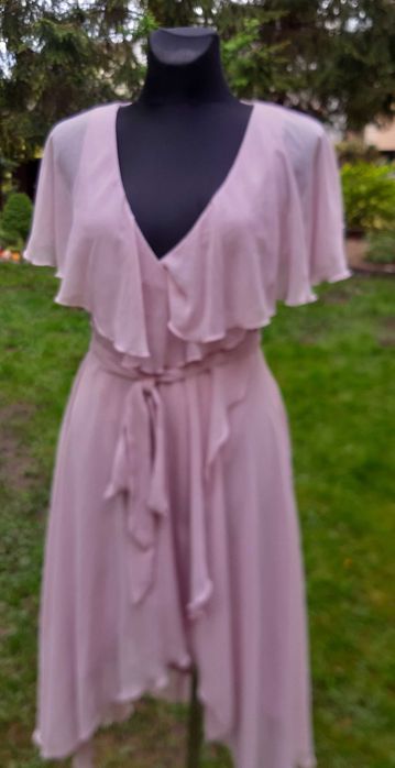 ?Sukienka hiszpanka Asos  36/38 pudrowy róż komunia, chrzest ślub S/M
