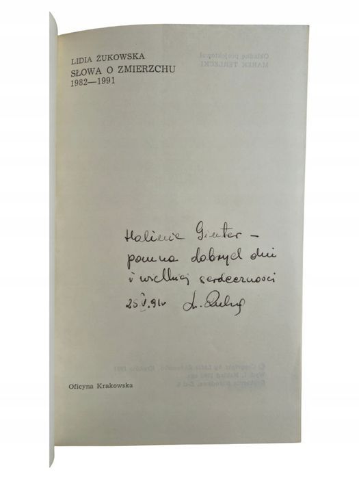 Lidia Żukowska Słowa O Zmierzchu Dedykacja Autorska