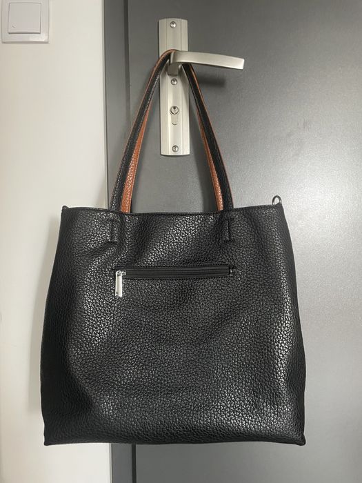 Torebka dwustronna shopperka czarna brązowa + kosmetyczka