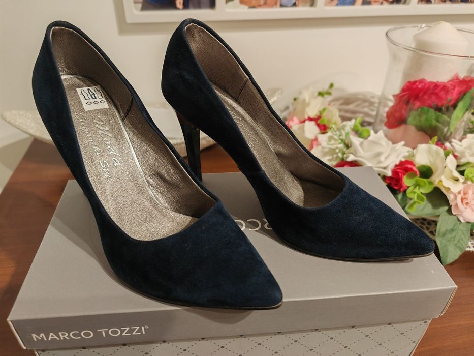 Buty, szpilki granatowe na wysokim obcasie 10 cm, rozmiar 38