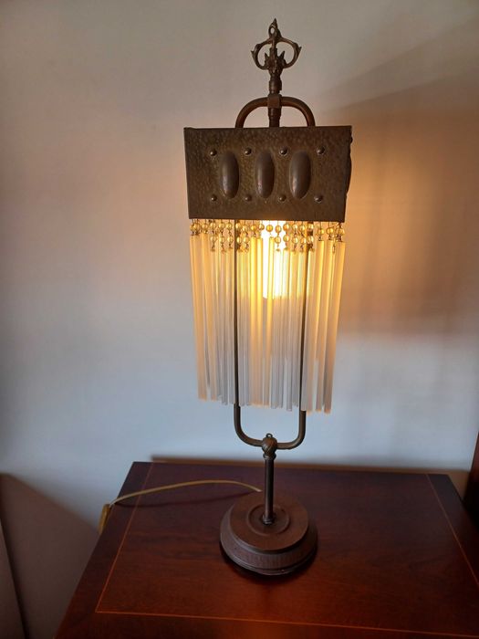Candeeiro de mesa antigo de vidrinhos