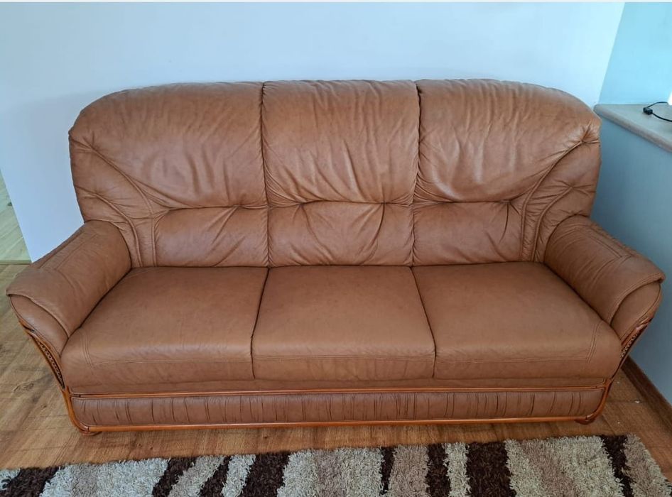 Zestaw wypoczynkowy skóra sofa oraz 2 fotele