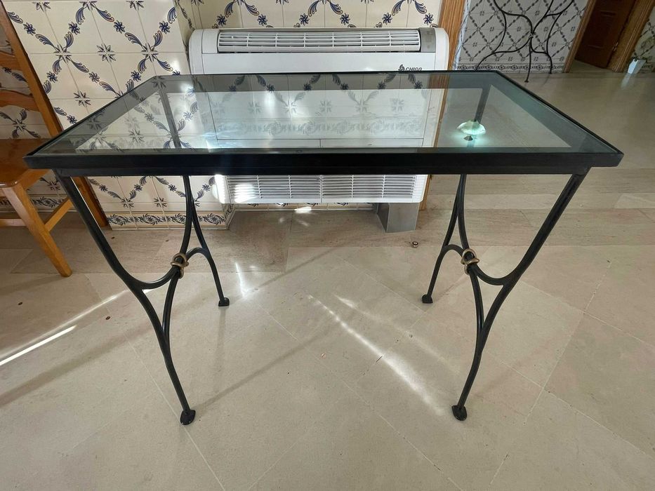 Glass and Metal Top Table, 140 cm x 40 cm x 85 cm Height