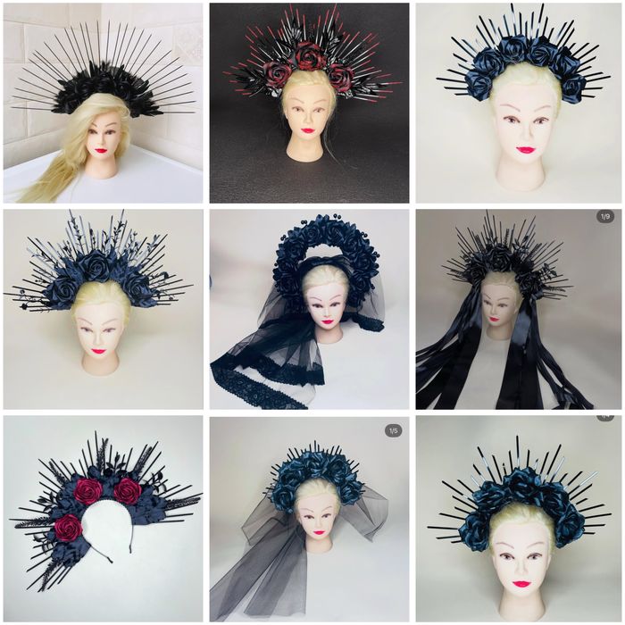 Вінок обруч голову чорний фатою венок черный відьми квітами helloween