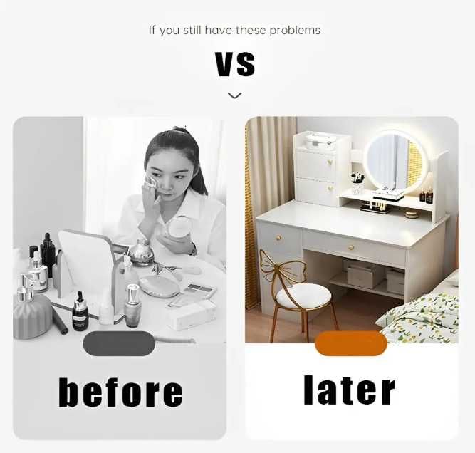 Стол для макіяжу LED дзеркало 128*80*40см. Косметичний стіл Бьюті Зона