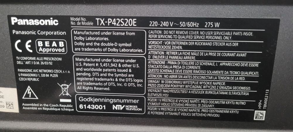 Telewizor panasonic viera plazma  42 cale + tuner dvbt2