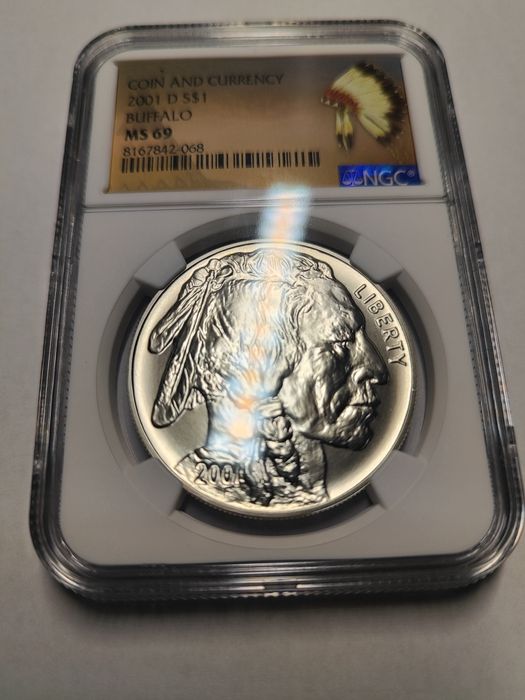 2001-D .900 Silver $1 U.S  Buffalo Native American Label NGC MS 69