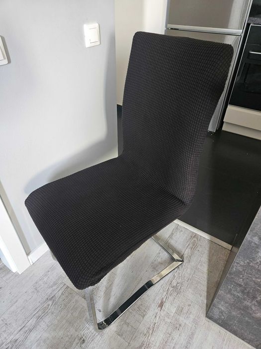 Pokrowce na krzesła komplet czarne żakardowe kratka 4 szt