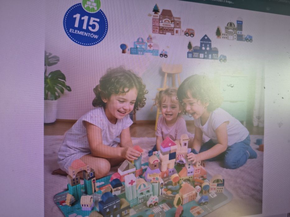 Klocki drewniane  zestaw droga miasto 115 elementów.