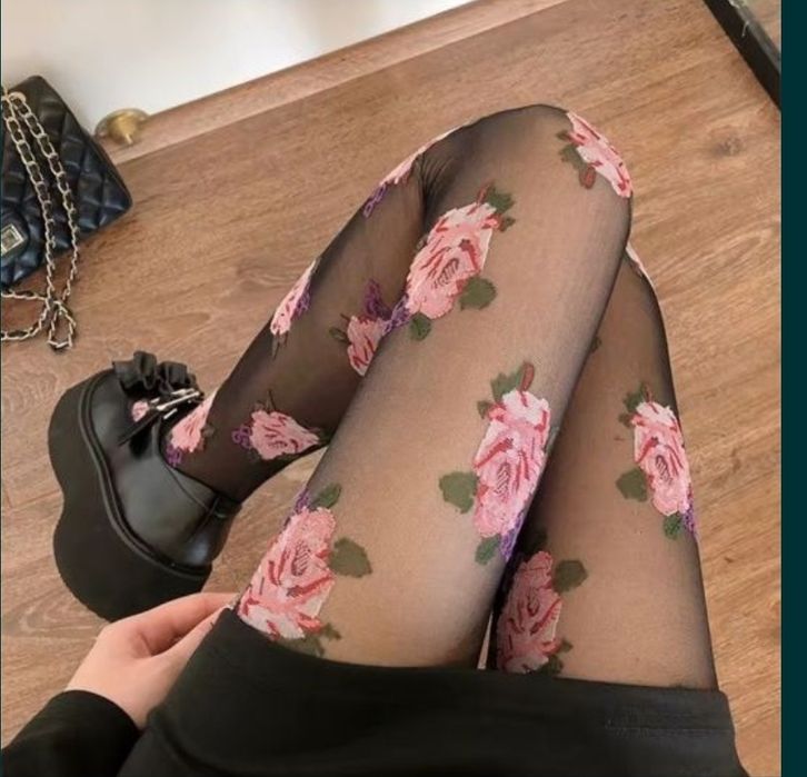 Ажурные капроновые трендовые колготы колготки розы цветы сетка
