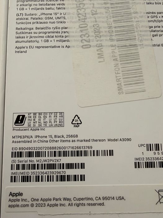 iPhone 15 Black, 256 GB