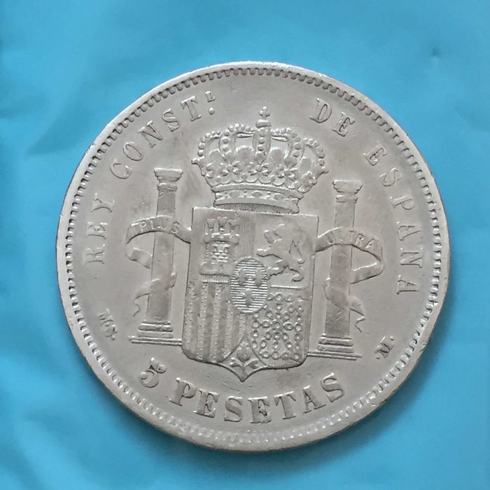 Espanha 5 Pesetas 1885 MS-M, Alfonso XII, prata