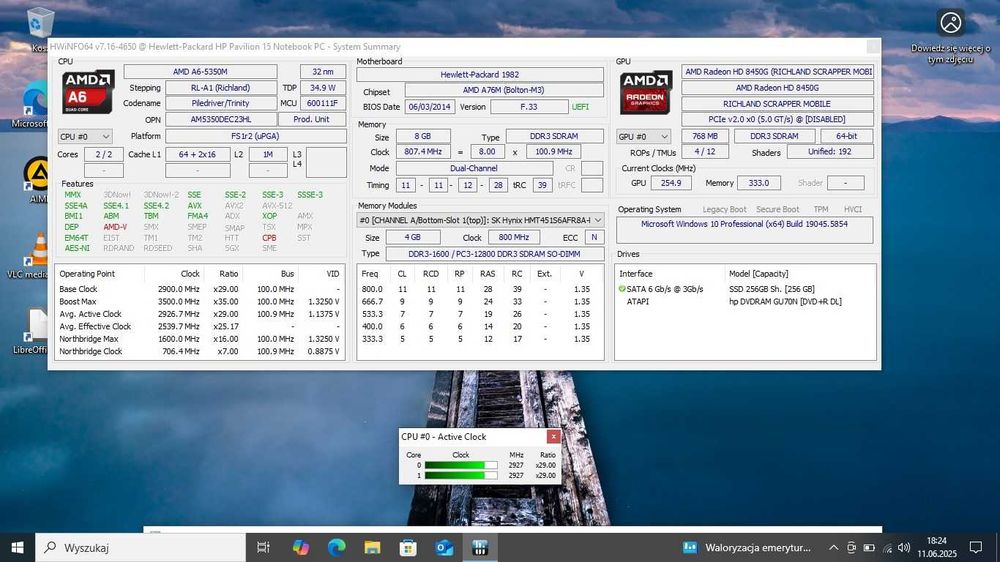 TANIO HP Pavilion AMD A6/8GbDDR/256SSD/Radeon 8450G/BateriaNOWA