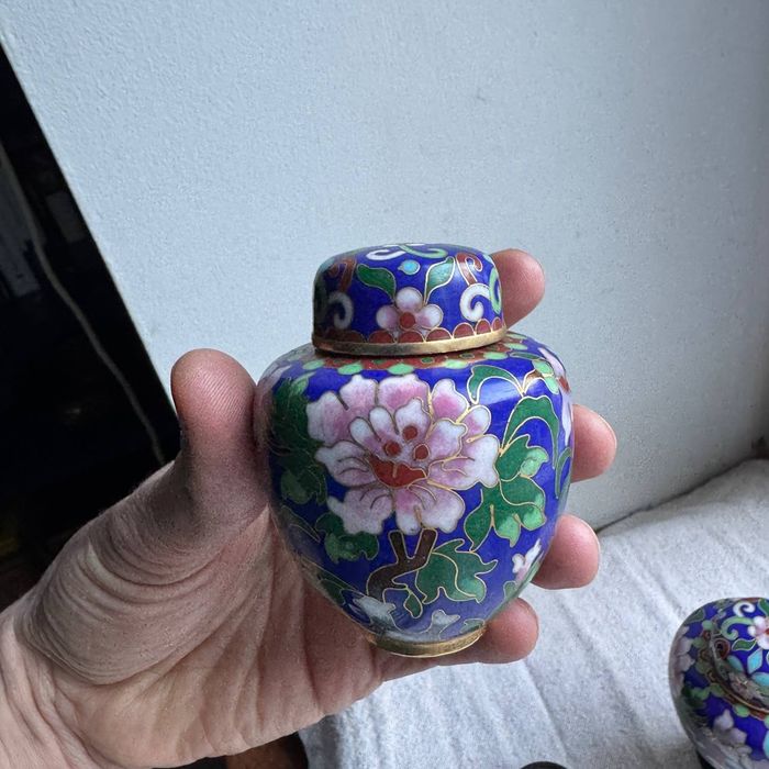 Wazoniki Cloisonne Mosiądz Emalia Vintage Ręcznie robione