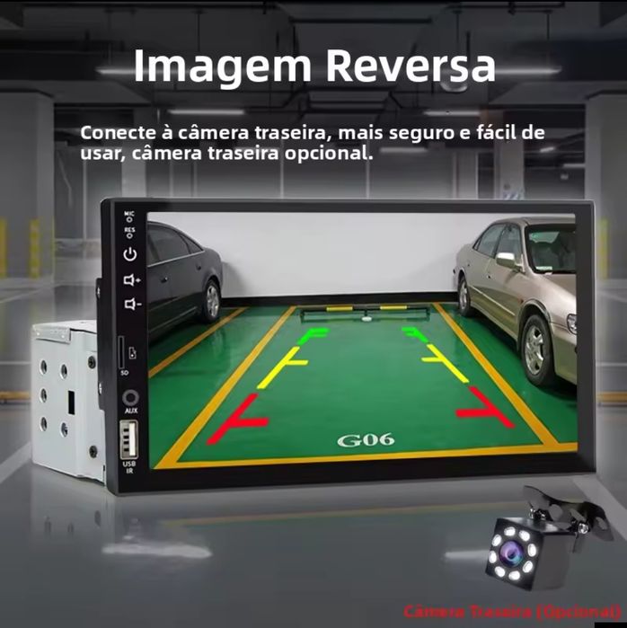 Radio  multimedia 7 polegadas com câmara traseira